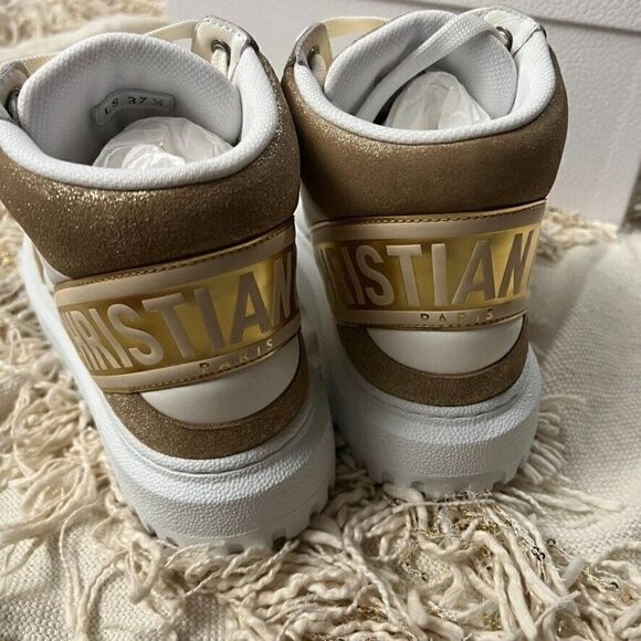 CHRISTIAN DIOR D-Player High Top Sneakers White & Gold - Picture 8 of 10